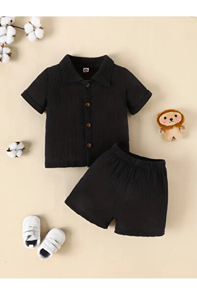 haha Set cămașă și pantaloni scurți din țesătură Bürümcük pentru băieți