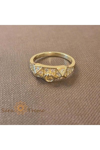 saratremo Geometric ring with zirconia and charm decoration - plated 14k