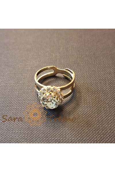 saratremo Inel Lumina Inimii - floare cu cristal alb, reglabil, placat cu aur 18K