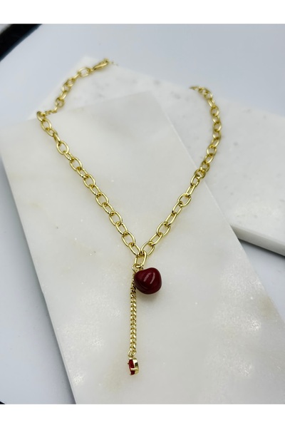 Unzilee KİRAZLI CHARMLI 14 AYAR KAPLAMA ZİNCİRLİ KOLYE