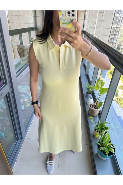 Elif Özbey Butik Yellow Polo Neck Zero Sleeve Modal Dress