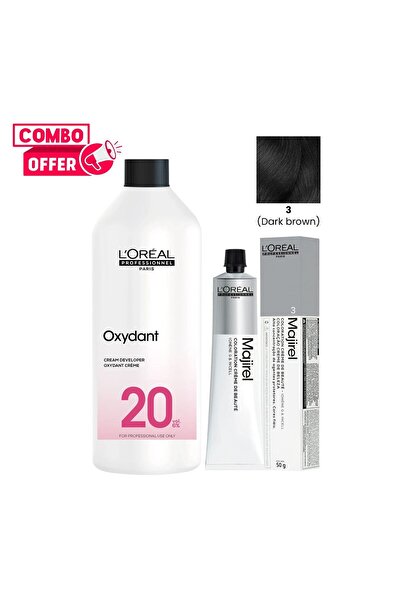 L'oreal لوريال ماجيريل 3 بني داكن 50 مل وأوريور أوكسيدانت 20 فول 1000 مل - مج...