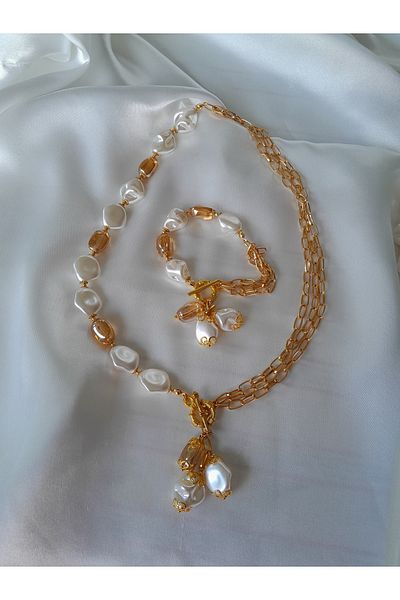 Minnoş Dükkan Pearl Necklace Bracelet Set