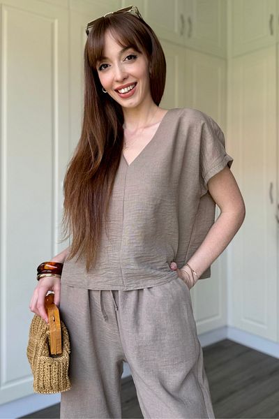 Dilay Gökoğlu Butik Double Breasted Collar Linen Trousers Suit