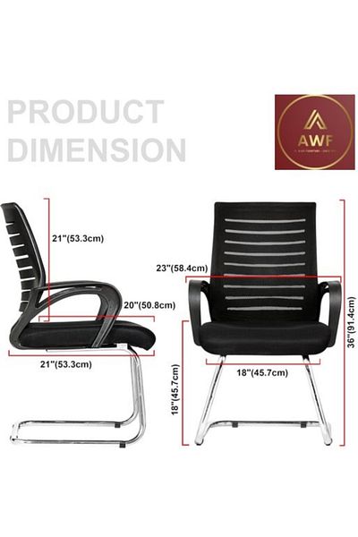 AWF AL WADI FURNITURE Trfa Set of 2 Ergonomic Medium Back Mesh Heavy Duty Modern Office Chair, Visitor Chair, Black
