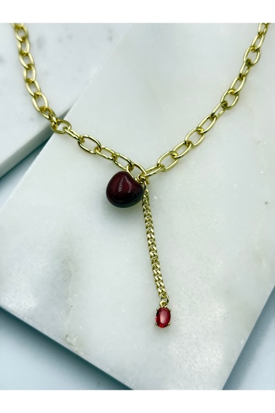 Unzilee KİRAZLI CHARMLI 14 AYAR KAPLAMA ZİNCİRLİ KOLYE