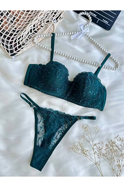 Lingerie Lace Padded Bra Set Floral Pattern Bralet Women's Unpadded Bra Thong Set