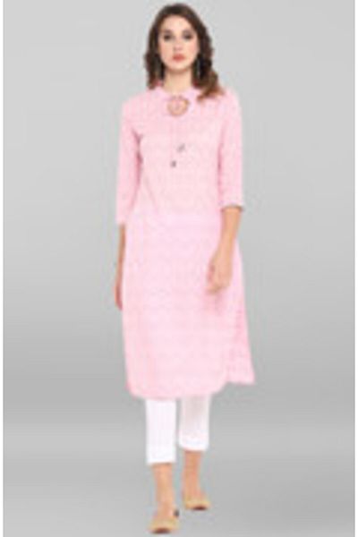 IndHeritage Premium cotton office / casual kurti - Light pink kurti / kurta for women with ethnic prints