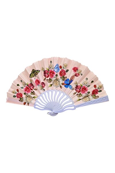 OEM Plastic and Textile Folding Fan, Floral Model, Cream