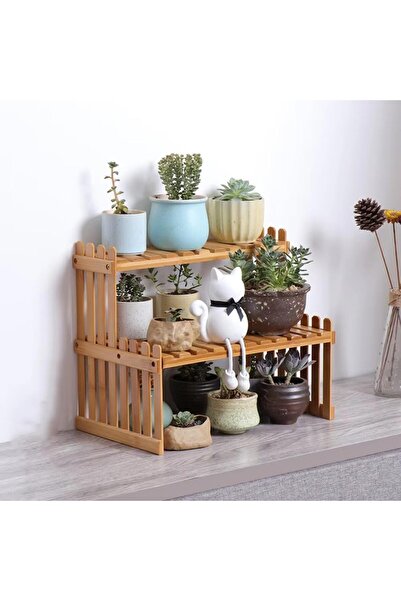 Cozy Nest حامل نباتات من الخيزران مكون من طبقتين، منظم حامل أصيص زهور ريفي قا...