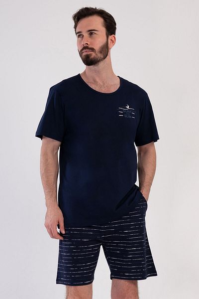 VİENETTA Cotton Men's Short Sleeve Shorts Pajamas Suit, 408131