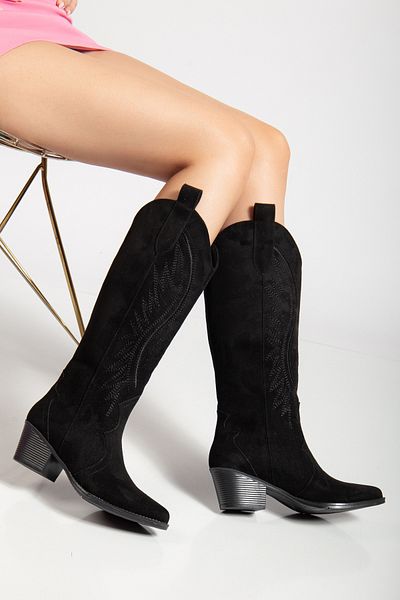 MS SUGAR SHOES Women's Faux Suede Embroidered Western Cowboy Cowgirl Boots