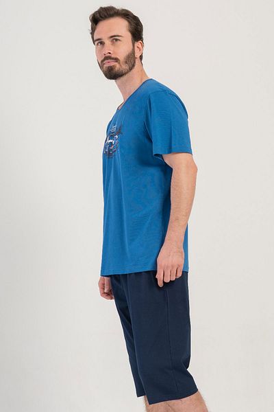 VİENETTA Cotton Men's Short Sleeve Capri Pajama Suit, 408432
