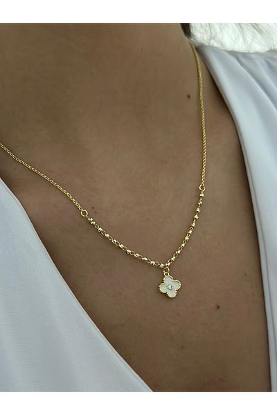 MyladyAccessoriess White Clover Detail Steel Necklace
