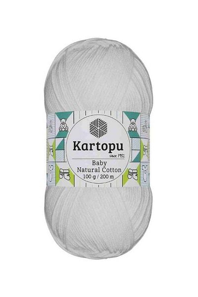 Kartopu K010 Baby Natural Cotton Yarn – 100g Soft Cotton Blend, 200m – White