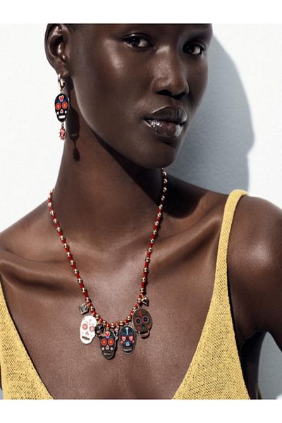 Unzilee Zra Model Enameled Skull 2-Piece Necklace Set