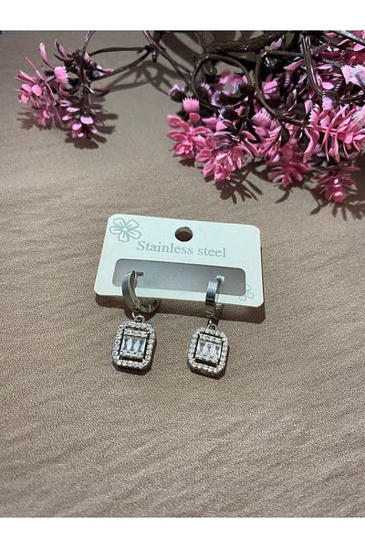 Parla Baguette Dangle Steel Earrings