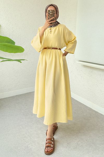 Salih Çelebi Flared Skirt Linen Suit 31287 - Yellow
