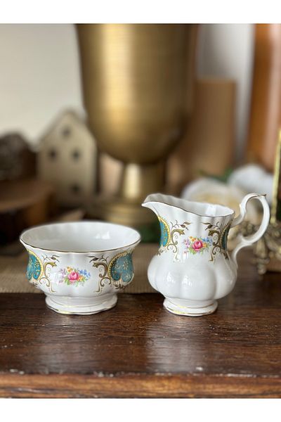 Royal Albert Antique Royal Albert Berkeley Series Color Flower Porcelain Sugar Bowl Milk Jug Set of 2