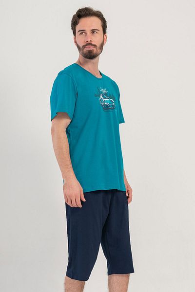 VİENETTA Cotton Men's Short Sleeve Capri Pajama Suit, 408432