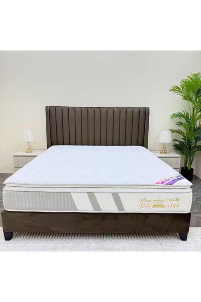 SLEEP GOLD Luxury Mattress with Channel-Tufted Headboard, Premium White Memory Foam, 190x90x30 cm Si
