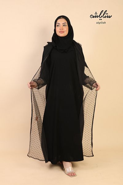 Stylish Classic abaya with lace fabric wrap and inner layer