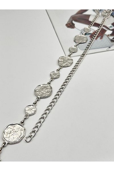 Desre Moda Round Buckle Silver Chain Belt Women's Belt Dress Belt Shirt Belt Coat Belt