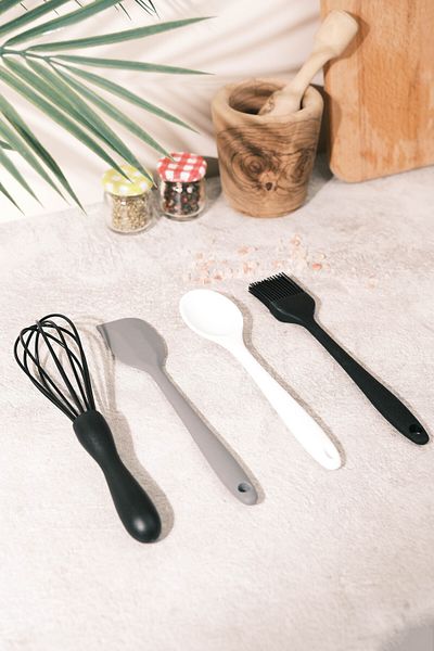 AYEM HOME Mini Silicone Brush, Spoon, Spatula and Whisk Set |   Set of 4, Non-Stick and Durable