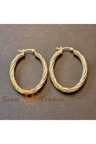 saratremo Wedding of Time Earrings – oval, thick, braided, 18K gold plated, 4 cm
