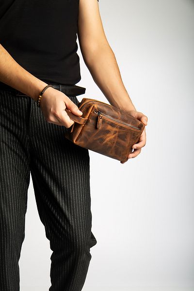 Niki Leather Τσάντα χειρός David Crazy Tan από γνήσιο δέρμα με φερμουάρ