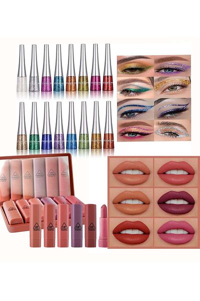 cmaadu Glitter Colors Pen Set Metallic Shimmer Eyeshadow Eyebrow Liquid Long Lasting Waterproof Face