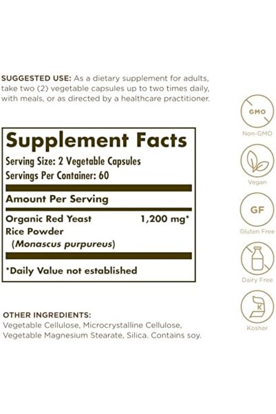 Solgar Red Yeast Rice, 120 Vegetable Capsules, 600 mg, Support Heart Health