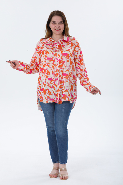 vercov'o Büyük Beden Desenli İnce Gömlek