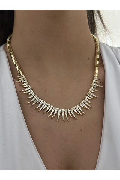 MyladyAccessoriess Zircon Stone Wing Detail Steel Necklace
