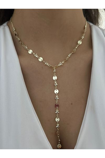 MyladyAccessoriess Star and Sequin Detail Steel Y Necklace
