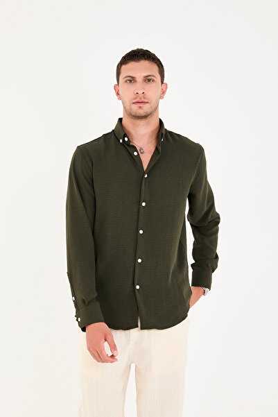 No Way Men's Long Sleeve Button Collar Casual Aerobin Shirt