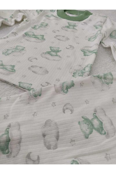 Store Red Green Teddy Bear Patterned Baby Pajama Set Newborn Nightgown