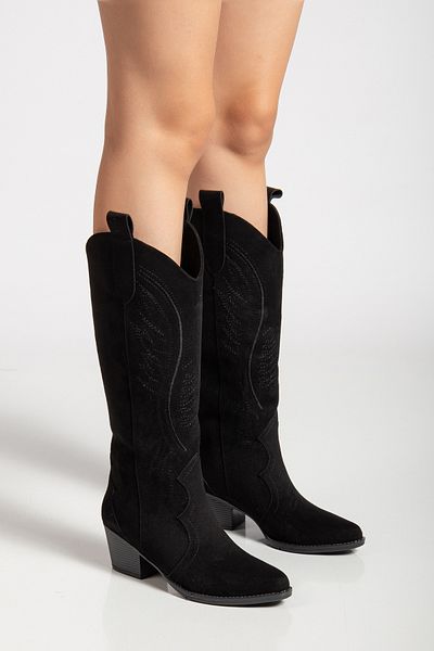 MS SUGAR SHOES Women's Faux Suede Embroidered Western Cowboy Cowgirl Boots