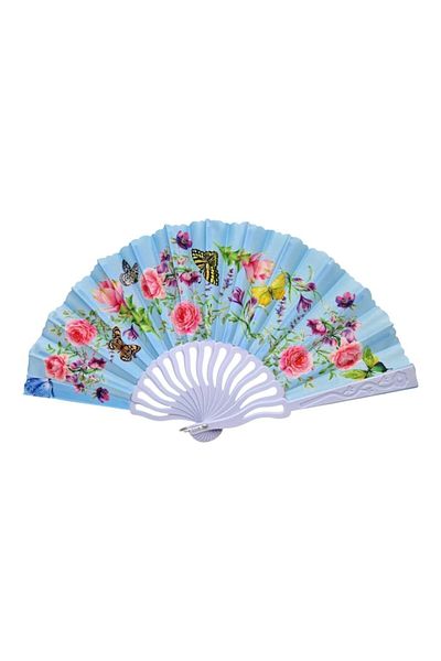 OEM Evantai din plastic și textil, pliabil, model floral, albastru