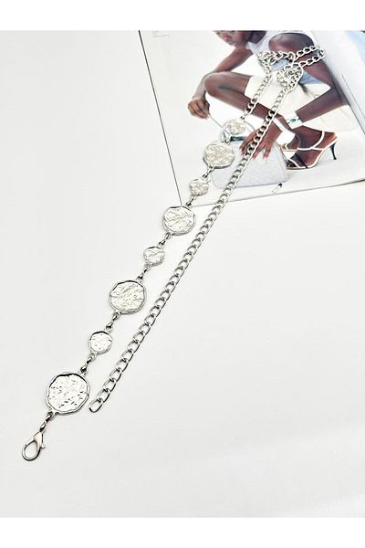 Desre Moda Round Buckle Silver Chain Belt Women's Belt Dress Belt Shirt Belt Coat Belt