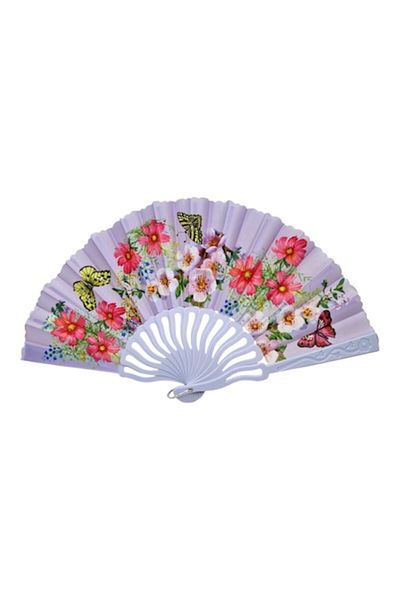 OEM Plastic and Textile Folding Fan, Floral Model, Purple