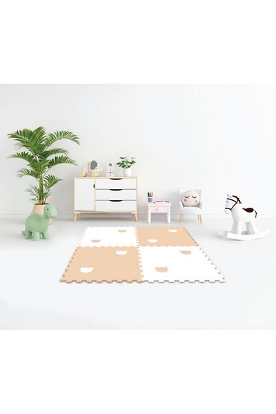 LUDIRO Puzzle Mat, 4 Pieces 60x60 Cm, EVA Foam, Protection, Teddy Bear Design, White Beige