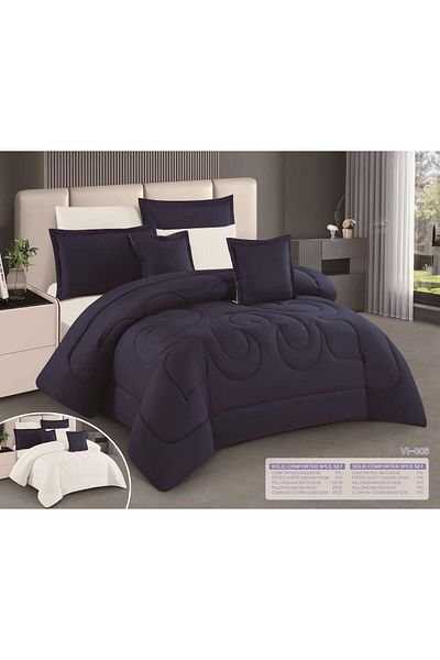 Moon King size, comfortable and soft, 6-piece double bed sheet set, two sides, checkered and plain, size 240x220 cm