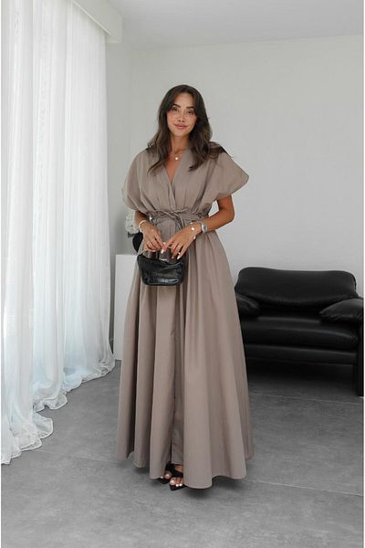 Havoş Mink Waist Tie V-Neck Dress