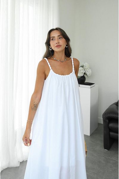Havoş White Mesh Detailed Lined Voile Dress