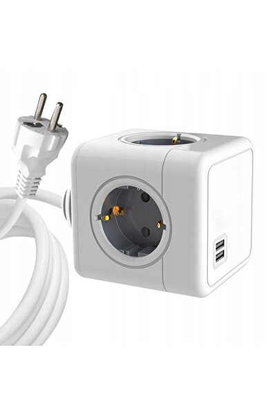 MicroConnect PowerCube 4 Prize Schuko 2xUSB Alb