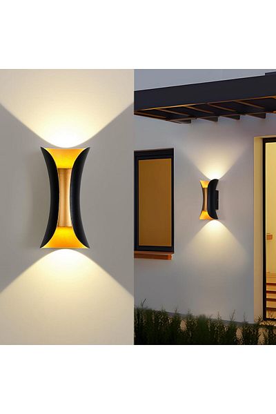 Almiftah Up and Down Wall Sconce, Black Aluminum Exterior Light for Porch, Patio,, Garage (Black Gold)