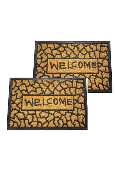 OPTIM DEKO Pachet 2 x Covoras intrare usa, fibra cocos si cauciuc, model Welcome 2- 60x40 cm