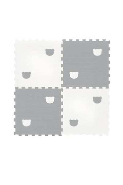 LUDIRO Puzzle Carpet, 4 Pieces 60x60 Cm, EVA Foam, Protection, Teddy Bear Design, White Gray
