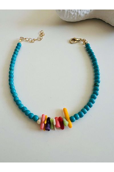 ACAR TAKI Blue Beaded Anklet 21+4 cm Acr5662